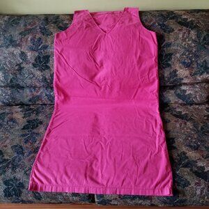 Unique v-neck sleeveless, shift dress, pink, cotton, vintage 80s, S, M, handmade